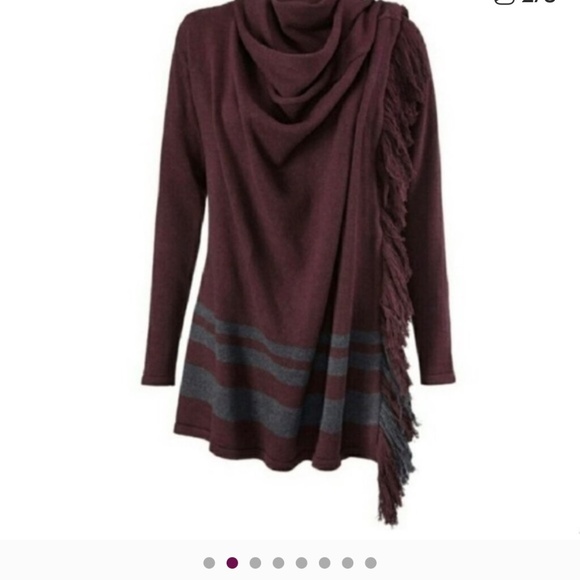 Cabi Burgundy Port Fringe Wrap Sweater Style 3002 - Picture 2 of 6